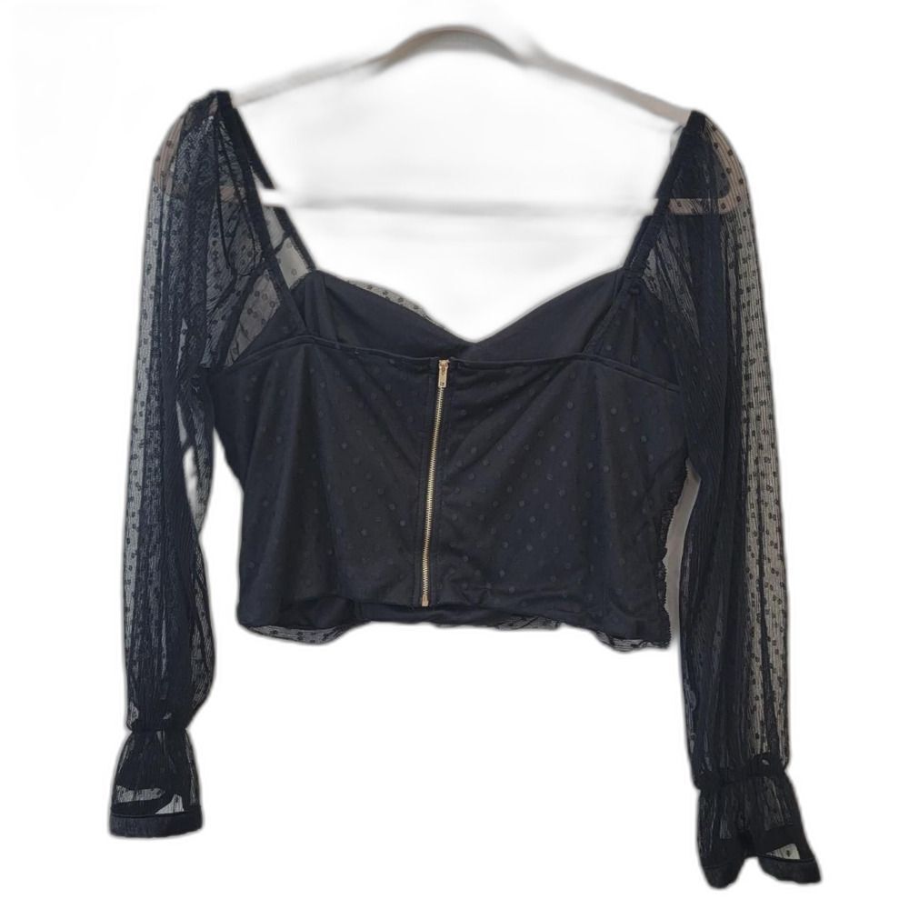 Curvy Sense Black Mesh Bustier Crop Top Swiss Dot 2X